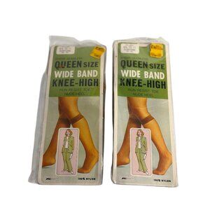 Vintage Kmart Queen Size Sheer Seamless Knee-Highs Wide-Band Suntone Nylon NOS